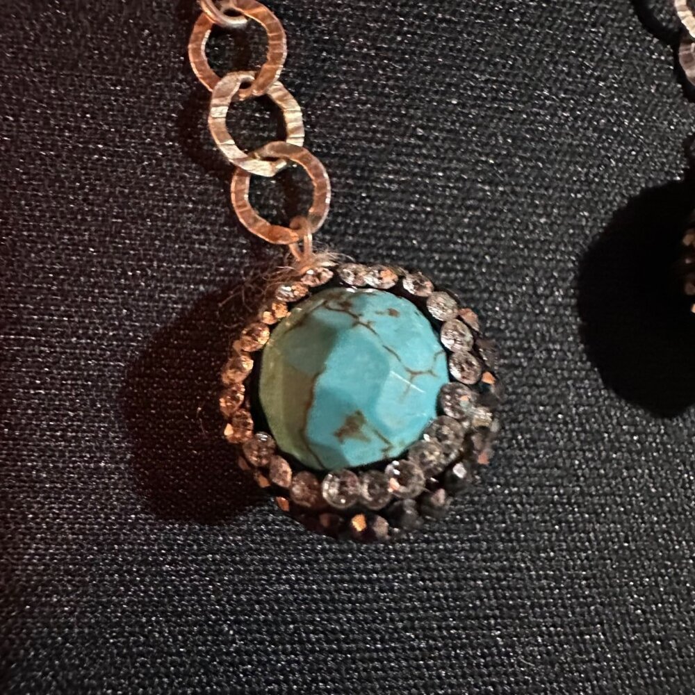 Keren Creations Turquoise Necklace & Earrings Jewelry Set With Crystal Accents - Picture 5 of 9